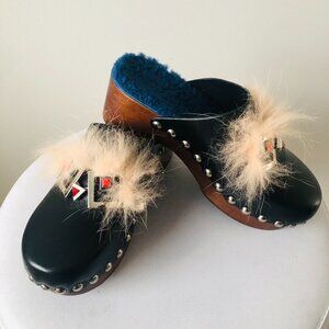 Fendi Black Fur and Leather Monster Clogs Size EU 35 (US 4.5)